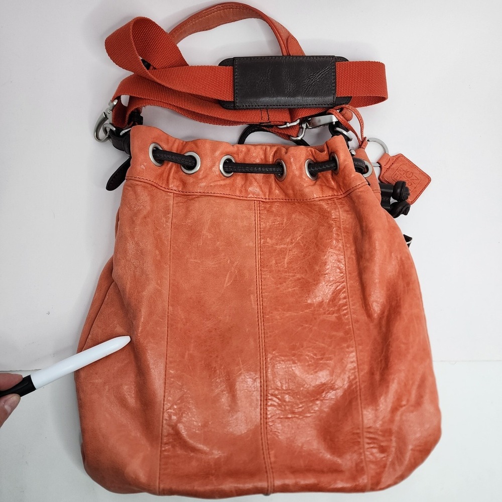 Ellington Bucket Purse Shoulder Bag Italian Leather Orange - Picture 11 of 16